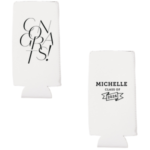 Keep your beverages cool and your spirits high with the Bold Congrats Grad Can Cooler, featuring a modern, striking "Congrats" on one side. Personalize with the graduate's name and graduation year for a sleek, celebratory touch to the festivities.