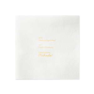 Toast to the graduate's bright future with the Next Chapter Graduation Napkin, featuring a cheeky "Out: [High School Name], In: [College Name]" design. Personalize with the graduate's name for a playful touch on this momentous transition.