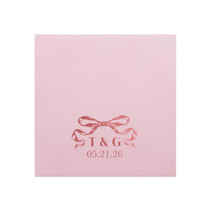 Tie together the elegance of your wedding with the Nuptial Bow Initials Napkin, featuring the couple's initials and event date in a refined serif script. Adorned with a romantic bow graphic, it's a trendy and sophisticated touch for your special day.