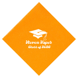 Salute the graduate in retro style with the Groovy Grad Cap Celebration Napkin, featuring a classic graduation cap graphic and personalized with the graduate's name and year in a groovy font. A funky and festive addition to any graduation party.