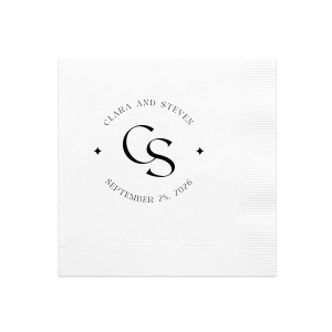Embrace the essence of matrimonial elegance with the Nuptial Arch Initials Napkin, featuring the couple's names and wedding date in a minimal and pristine design, arched gracefully over their shared initials. A timeless touch for your wedding day decor.