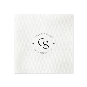 Embrace the essence of matrimonial elegance with the Nuptial Arch Initials Napkin, featuring the couple's names and wedding date in a minimal and pristine design, arched gracefully over their shared initials. A timeless touch for your wedding day decor.