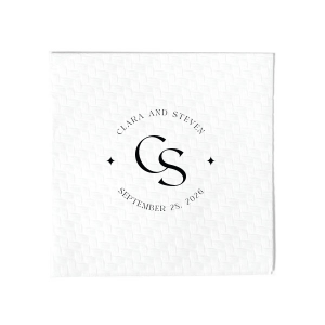 Embrace the essence of matrimonial elegance with the Nuptial Arch Initials Napkin, featuring the couple's names and wedding date in a minimal and pristine design, arched gracefully over their shared initials. A timeless touch for your wedding day decor.