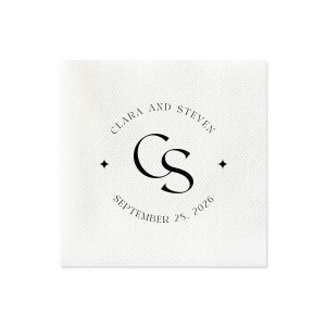 Embrace the essence of matrimonial elegance with the Nuptial Arch Initials Napkin, featuring the couple's names and wedding date in a minimal and pristine design, arched gracefully over their shared initials. A timeless touch for your wedding day decor.