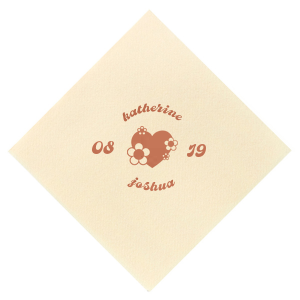 Infuse your wedding with vintage charm using the Retro Floral Heart Wedding Napkin, featuring the couple's names arched around a whimsical heart adorned with retro flowers, flanked by the wedding date. This nostalgic design adds a touch of retro romance to your celebration.
