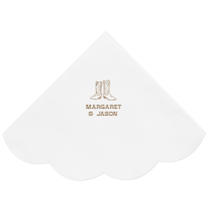 Step into matrimonial bliss with the Cowboy Boots Union Napkin, personalized with the couple's names beneath a charming graphic of a pair of cowboy boots. A perfect touch for a wedding with rustic charm or country flair.