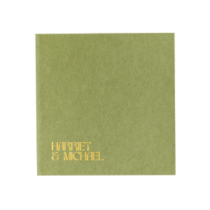 Celebrate your special day with the Marital Elegance Napkin, featuring the couple's names in a sophisticated and art deco inspired type that exudes modern elegance. A stylish and personal addition to your wedding reception.