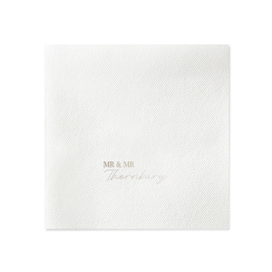 Tailor your table setting with the Elegant Union Script Napkin, customizable from "Mr & Mr" to "Mr & Ms" or any pairing you desire, crowned with the shared last name in a graceful script. A sophisticated touch for your bespoke wedding celebration.