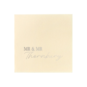 Tailor your table setting with the Elegant Union Script Napkin, customizable from "Mr & Mr" to "Mr & Ms" or any pairing you desire, crowned with the shared last name in a graceful script. A sophisticated touch for your bespoke wedding celebration.