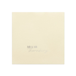 Tailor your table setting with the Elegant Union Script Napkin, customizable from "Mr & Mr" to "Mr & Ms" or any pairing you desire, crowned with the shared last name in a graceful script. A sophisticated touch for your bespoke wedding celebration.