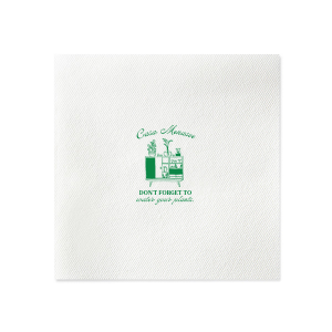 Welcome friends to your new abode with the Botanical Bar Cart Home Entertaining Napkin, adorned with a stylish bar cart and plant graphic and the gentle prompt "Don't forget to water your plants," all below your name or house title in a contemporary script. A charming and practical touch for your housewarming gathering.