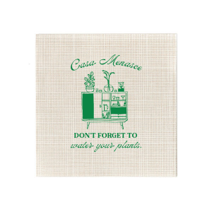 Welcome friends to your new abode with the Botanical Bar Cart Home Entertaining Napkin, adorned with a stylish bar cart and plant graphic and the gentle prompt "Don't forget to water your plants," all below your name or house title in a contemporary script. A charming and practical touch for your housewarming gathering.