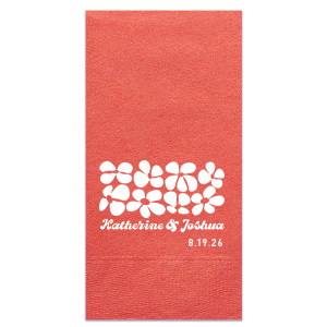 Blend nostalgia and romance with the Retro Floral Wedding Napkin, adorned with vintage-inspired flowers above the couple's names and wedding date. A charming throwback touch to adorn your matrimonial celebration.