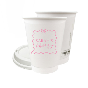 Sip in style at your birthday bash with the Ribbon Frame Birthday Bash Cup, elegantly framed like a ribbon and bow, featuring your name and new age in a whimsical script. A festive and personalized touch to celebrate another fabulous year.