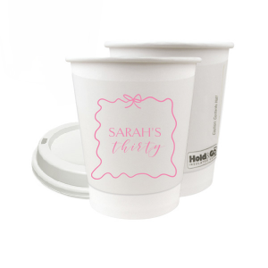 Sip in style at your birthday bash with the Ribbon Frame Birthday Bash Cup, elegantly framed like a ribbon and bow, featuring your name and new age in a whimsical script. A festive and personalized touch to celebrate another fabulous year.