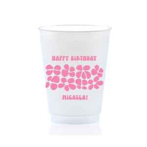 Turn back time at your birthday party with the Retro Floral Groove Cup, personalized with your name in a funky, retro-inspired font, and decked out with a groovy '70s floral pattern. A hip and nostalgic way to raise a toast on your special day.