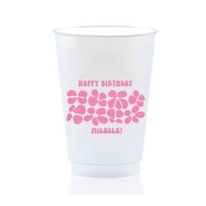 Turn back time at your birthday party with the Retro Floral Groove Cup, personalized with your name in a funky, retro-inspired font, and decked out with a groovy '70s floral pattern. A hip and nostalgic way to raise a toast on your special day.