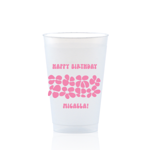 Turn back time at your birthday party with the Retro Floral Groove Cup, personalized with your name in a funky, retro-inspired font, and decked out with a groovy '70s floral pattern. A hip and nostalgic way to raise a toast on your special day.