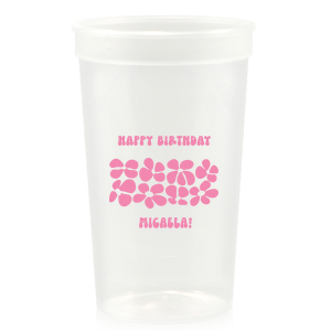 Turn back time at your birthday party with the Retro Floral Groove Cup, personalized with your name in a funky, retro-inspired font, and decked out with a groovy '70s floral pattern. A hip and nostalgic way to raise a toast on your special day.