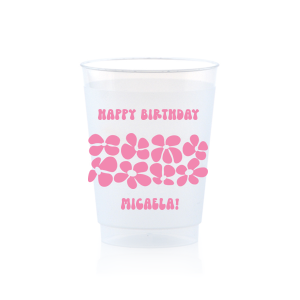Turn back time at your birthday party with the Retro Floral Groove Cup, personalized with your name in a funky, retro-inspired font, and decked out with a groovy '70s floral pattern. A hip and nostalgic way to raise a toast on your special day.