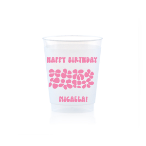 Turn back time at your birthday party with the Retro Floral Groove Cup, personalized with your name in a funky, retro-inspired font, and decked out with a groovy '70s floral pattern. A hip and nostalgic way to raise a toast on your special day.