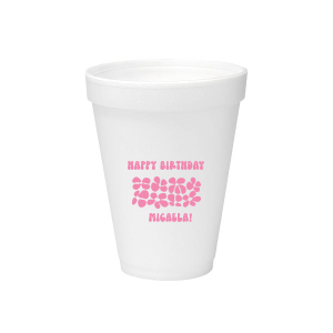 Turn back time at your birthday party with the Retro Floral Groove Cup, personalized with your name in a funky, retro-inspired font, and decked out with a groovy '70s floral pattern. A hip and nostalgic way to raise a toast on your special day.