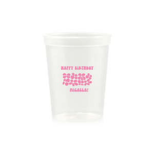 Turn back time at your birthday party with the Retro Floral Groove Cup, personalized with your name in a funky, retro-inspired font, and decked out with a groovy '70s floral pattern. A hip and nostalgic way to raise a toast on your special day.