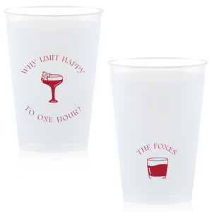 Extend the joy with the Why Limit Happy Hour Cup, perfect for wedding cocktail hours or home entertainment, personalized with your family name. Emblazoned with "Why limit happy to one hour?" and a delightful cocktail graphic, it invites guests to savor every moment.