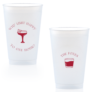 Extend the joy with the Why Limit Happy Hour Cup, perfect for wedding cocktail hours or home entertainment, personalized with your family name. Emblazoned with "Why limit happy to one hour?" and a delightful cocktail graphic, it invites guests to savor every moment.