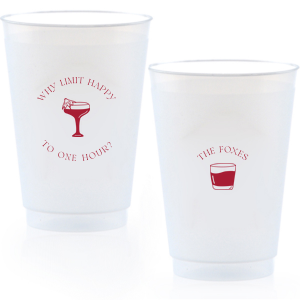 Extend the joy with the Why Limit Happy Hour Cup, perfect for wedding cocktail hours or home entertainment, personalized with your family name. Emblazoned with "Why limit happy to one hour?" and a delightful cocktail graphic, it invites guests to savor every moment.