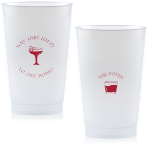 Extend the joy with the Why Limit Happy Hour Cup, perfect for wedding cocktail hours or home entertainment, personalized with your family name. Emblazoned with "Why limit happy to one hour?" and a delightful cocktail graphic, it invites guests to savor every moment.