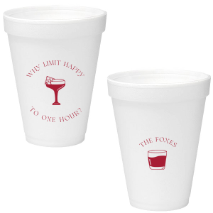 Extend the joy with the Why Limit Happy Hour Cup, perfect for wedding cocktail hours or home entertainment, personalized with your family name. Emblazoned with "Why limit happy to one hour?" and a delightful cocktail graphic, it invites guests to savor every moment.
