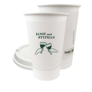 Toast to togetherness with the Cheers to Love Line Art Cup, custom-crafted with the couple's names above a minimalist line drawing of two hands clinking wine glasses. An elegant symbol of celebration for your wedding day.