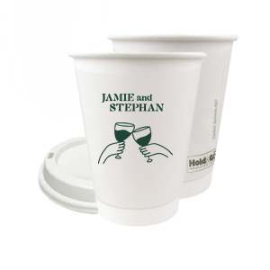 Toast to togetherness with the Cheers to Love Line Art Cup, custom-crafted with the couple's names above a minimalist line drawing of two hands clinking wine glasses. An elegant symbol of celebration for your wedding day.