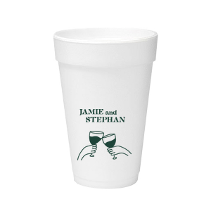 Toast to togetherness with the Cheers to Love Line Art Cup, custom-crafted with the couple's names above a minimalist line drawing of two hands clinking wine glasses. An elegant symbol of celebration for your wedding day.