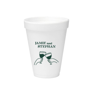 Toast to togetherness with the Cheers to Love Line Art Cup, custom-crafted with the couple's names above a minimalist line drawing of two hands clinking wine glasses. An elegant symbol of celebration for your wedding day.
