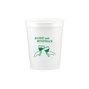 Toast to togetherness with the Cheers to Love Line Art Cup, custom-crafted with the couple's names above a minimalist line drawing of two hands clinking wine glasses. An elegant symbol of celebration for your wedding day.