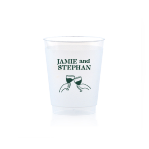 Toast to togetherness with the Cheers to Love Line Art Cup, custom-crafted with the couple's names above a minimalist line drawing of two hands clinking wine glasses. An elegant symbol of celebration for your wedding day.