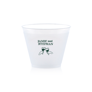 Toast to togetherness with the Cheers to Love Line Art Cup, custom-crafted with the couple's names above a minimalist line drawing of two hands clinking wine glasses. An elegant symbol of celebration for your wedding day.