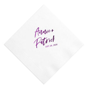 Accent your event with the Modern Hand Script Napkin where a chic, handwritten-style script awaits your tailored phrase. This font's blend of elegance and personality offers a subtle, sophisticated flair to any table setting.