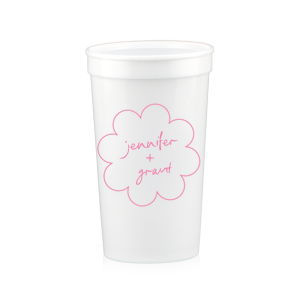 Sip in style at your whimsical wedding with the Kitschy Cocktail Hour Floral Frame Cup. Personalize this charming vessel with the couple's names, elegantly scripted within a blooming flower-shaped frame. A modern and enchanting choice for your celebratory toasts.