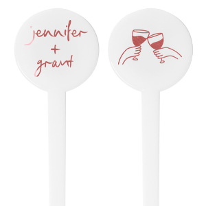 Stir up some love with the Kitschy Cocktail Hour Cheers Stir Stick, the perfect accessory for your whimsical and modern wedding. Personalize with the couple's names in a script that hints at handcrafted charm, while the other side celebrates with a graphic of two hands cheerfully clinking glasses. A playful twist for your matrimonial toasts.