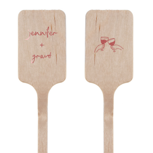 Stir up some love with the Kitschy Cocktail Hour Cheers Stir Stick, the perfect accessory for your whimsical and modern wedding. Personalize with the couple's names in a script that hints at handcrafted charm, while the other side celebrates with a graphic of two hands cheerfully clinking glasses. A playful twist for your matrimonial toasts.