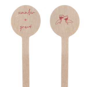 Stir up some love with the Kitschy Cocktail Hour Cheers Stir Stick, the perfect accessory for your whimsical and modern wedding. Personalize with the couple's names in a script that hints at handcrafted charm, while the other side celebrates with a graphic of two hands cheerfully clinking glasses. A playful twist for your matrimonial toasts.