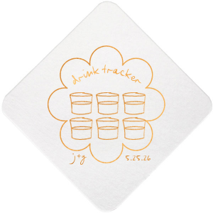 Keep tabs on the evening's libations with the Kitschy Cocktail Hour Drink Tracker Coaster, an inventive element for a whimsical and modern wedding. This unique coaster features floral-framed modern line drawings of glasses, providing a chic way for guests to mark their drink count. Personalize with the couple's initials and wedding date for a functional yet stylish keepsake.