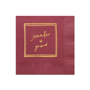 Add a touch of whimsy to your modern wedding with the Kitschy Cocktail Hour Framed Names Napkin. This delightful design features the couple's names in a script reminiscent of handwritten notes, all encased within a square frame for a dash of contemporary elegance.