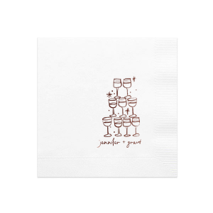 Elevate your wedding's charm with the Kitschy Cocktail Hour Pyramid Toast Napkin, where the couple's names rest below an illustrative pyramid of wine glasses—symbolizing a collective celebration of love. A whimsical yet modern detail for your special day.
