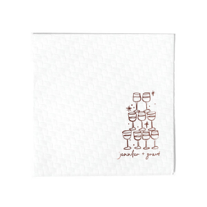 Elevate your wedding's charm with the Kitschy Cocktail Hour Pyramid Toast Napkin, where the couple's names rest below an illustrative pyramid of wine glasses—symbolizing a collective celebration of love. A whimsical yet modern detail for your special day.