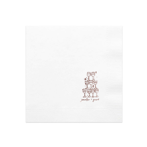 Elevate your wedding's charm with the Kitschy Cocktail Hour Pyramid Toast Napkin, where the couple's names rest below an illustrative pyramid of wine glasses—symbolizing a collective celebration of love. A whimsical yet modern detail for your special day.