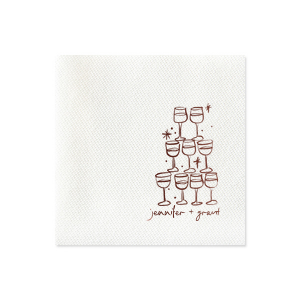 Elevate your wedding's charm with the Kitschy Cocktail Hour Pyramid Toast Napkin, where the couple's names rest below an illustrative pyramid of wine glasses—symbolizing a collective celebration of love. A whimsical yet modern detail for your special day.